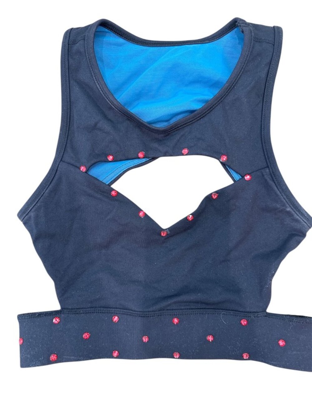 Ivy Sky Dance Black Blue Rhinestone Cutout Crop Top SA Small Adult
